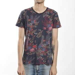 Marc by Marc‎ Jacobs Men's L Floral Print V-Neck T-Shirt Dark Navy Cotton